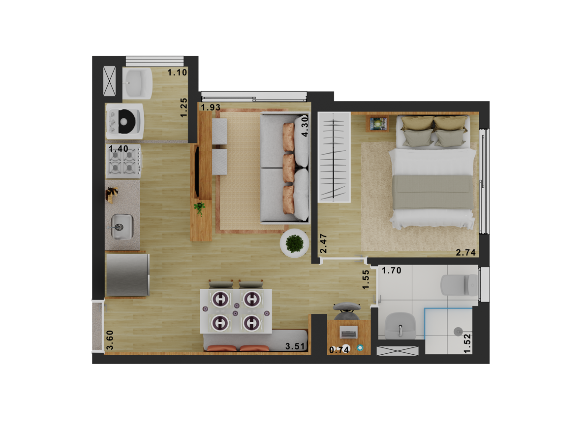 Planta tipo 31 m² - 1 Dorm.