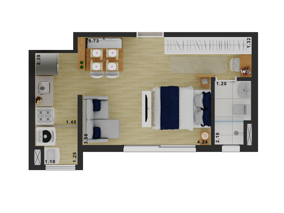 Planta tipo 29 m² - Studio